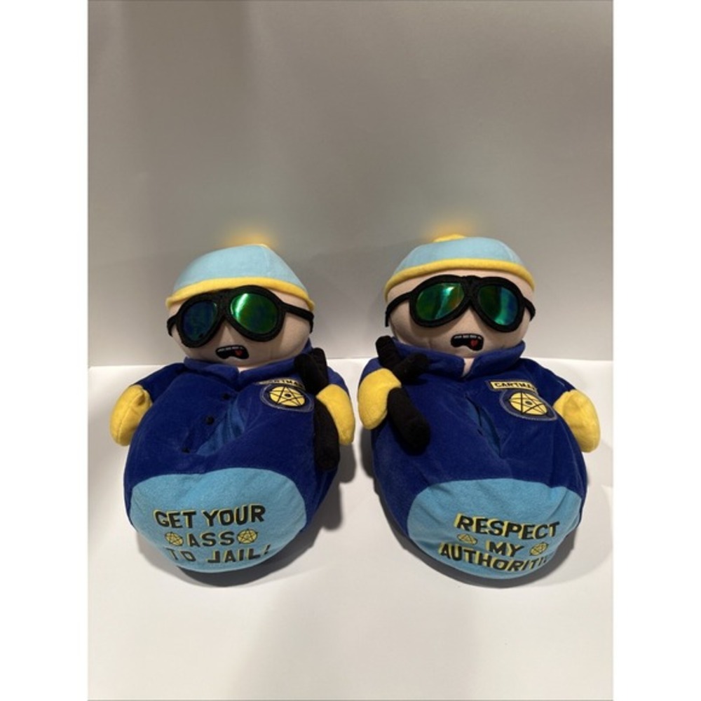 South Park Slippers Officer Cartman Respect My Authority Get To Jail M 9-10 RARE